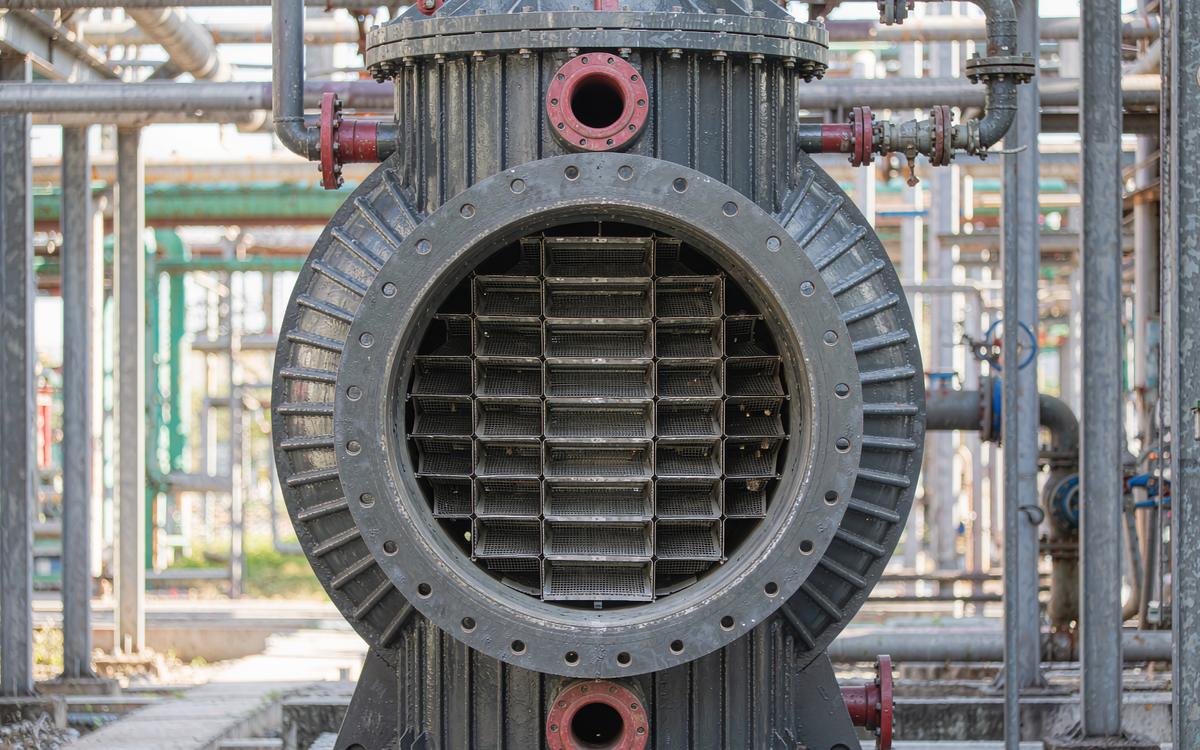 Inlet scrubber vessel with open manway showing internals